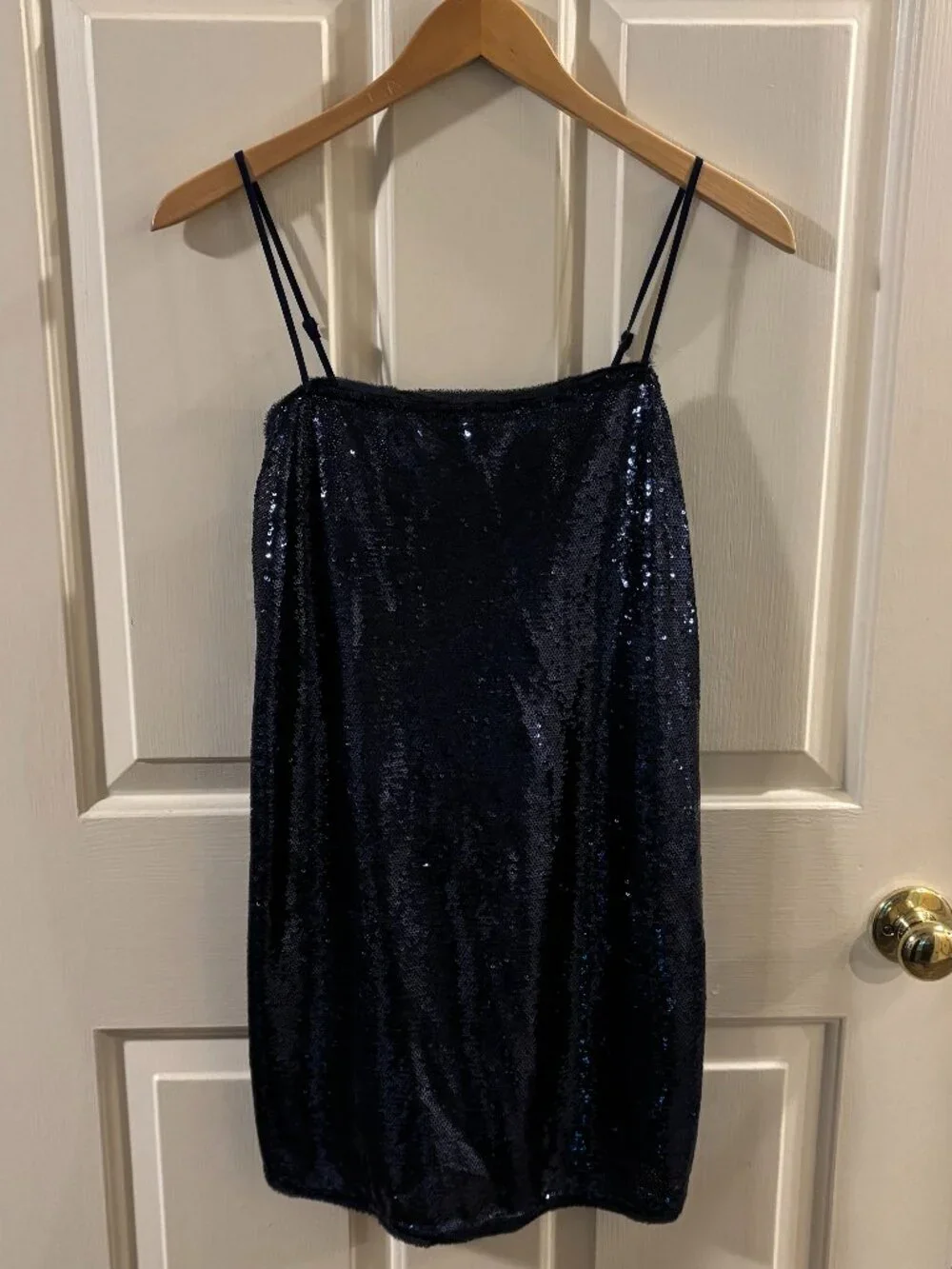 Free People Time to Shine Sequin Navy Blue Slip Dress ~ Extra Small